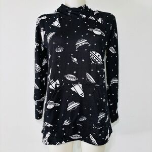 Lularoe Black White Space Print Amber Hoodie Size S